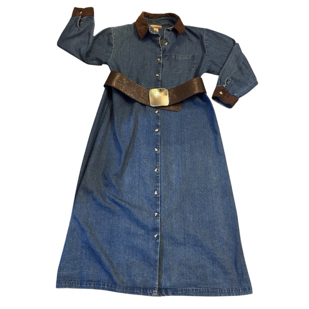 Mountain Lake Denim Duster Dress Western Button Front Vintage Rodeo Ranch Wear